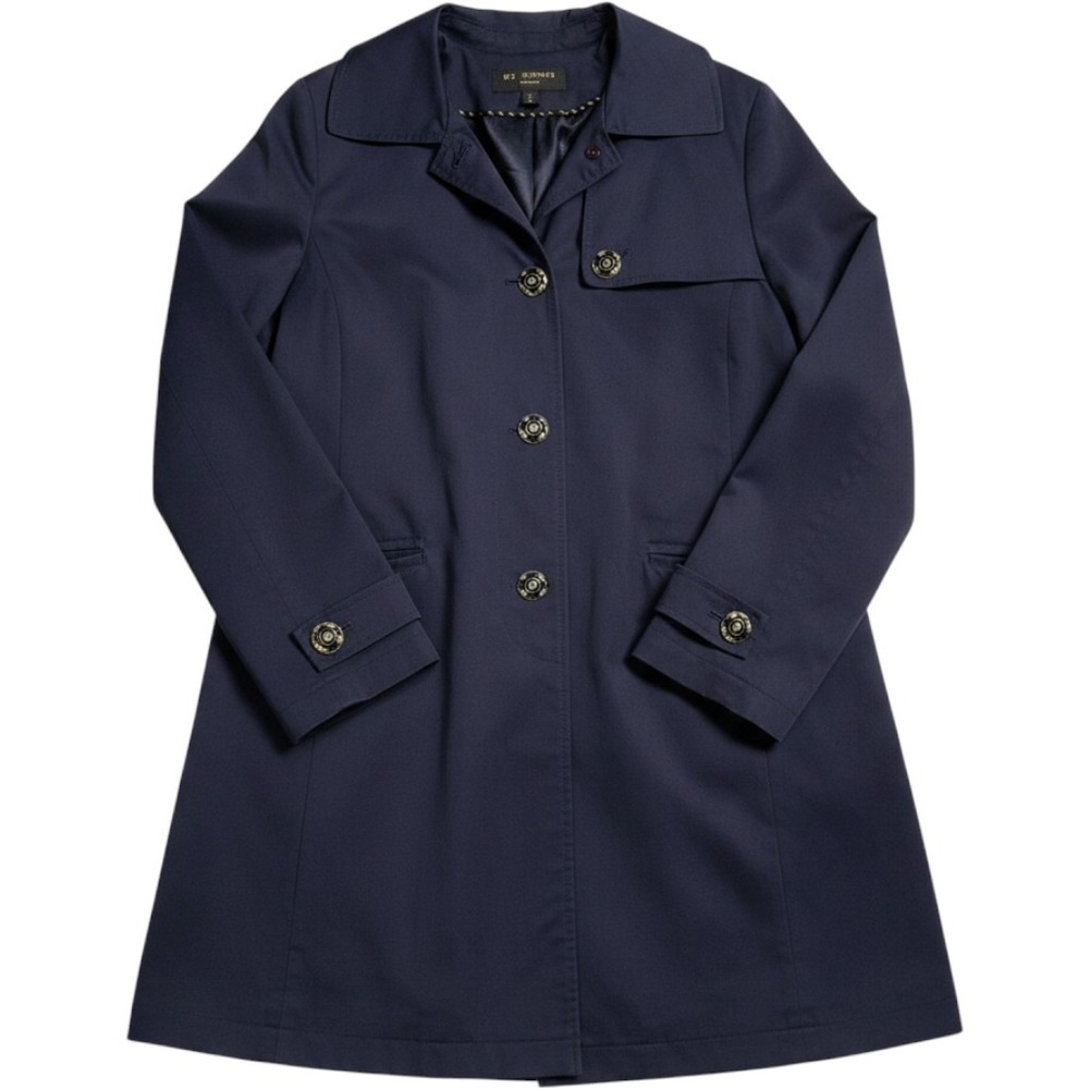 St. John Coats Navy Blue Button Front Car Coat Jacket Gold Logo Buttons Size M